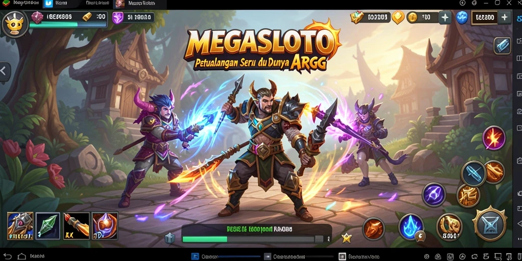 Screenshot gameplay MEGASLOTO memperlihatkan pertarungan epik dengan musuh dalam grafis menawan.